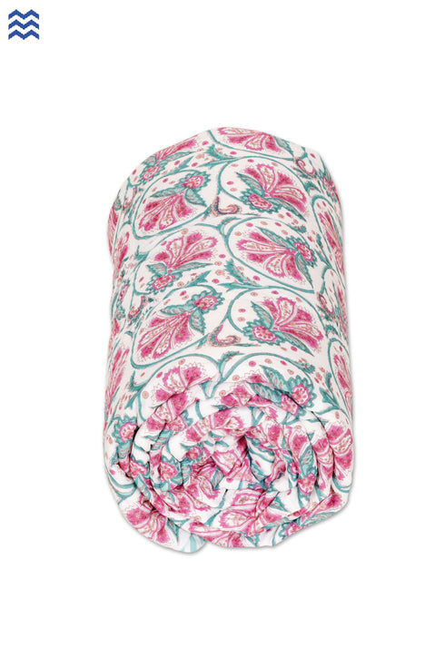 Mulmul Cotton Quilt in Floral Block Print