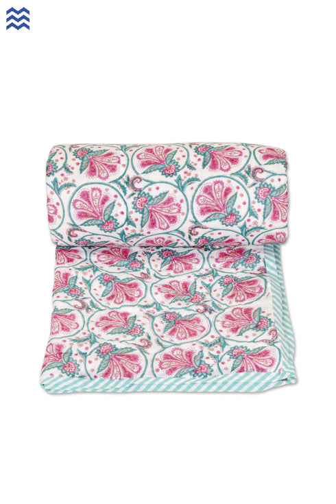 Mulmul Cotton Quilt in Floral Block Print
