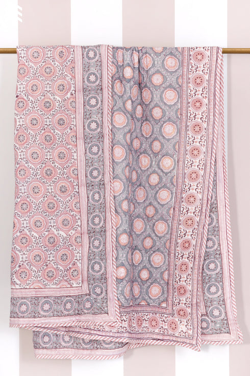 Mulmul Cotton Quilt in Floral Block Print