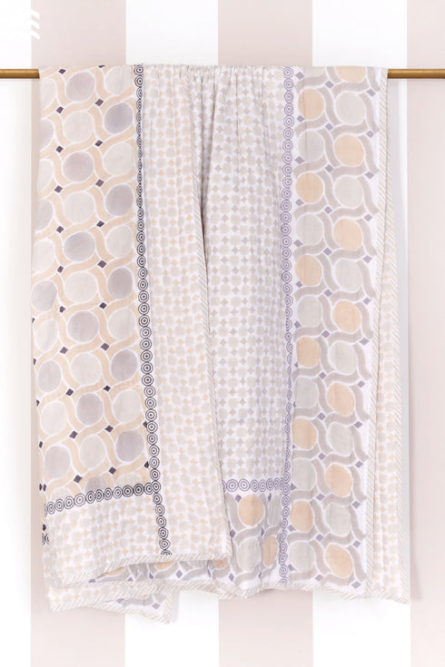 Mulmul Cotton Quilt In Graphic Block Print