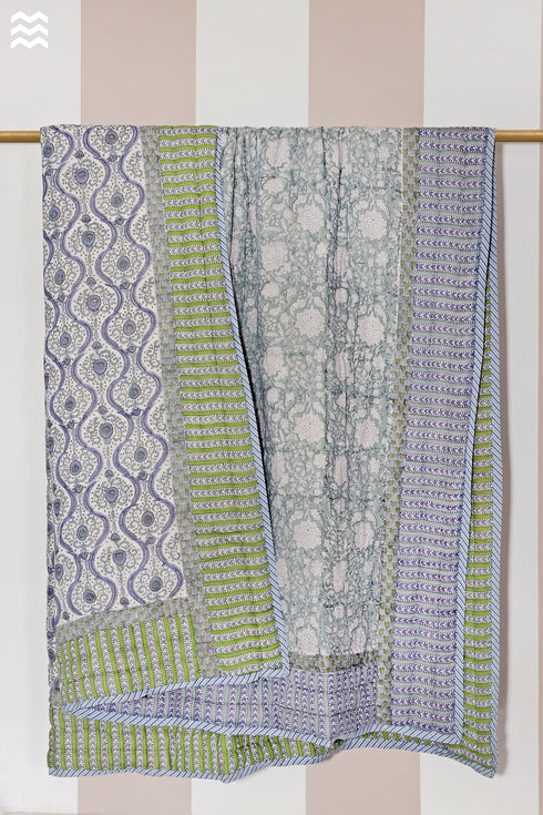 Mulmul Cotton Quilt In Floral Block Print