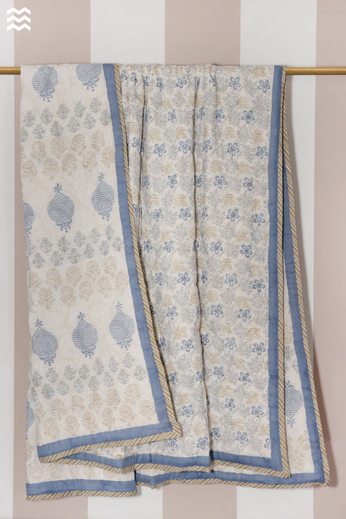 Mulmul Cotton Quilt In Floral Block Print