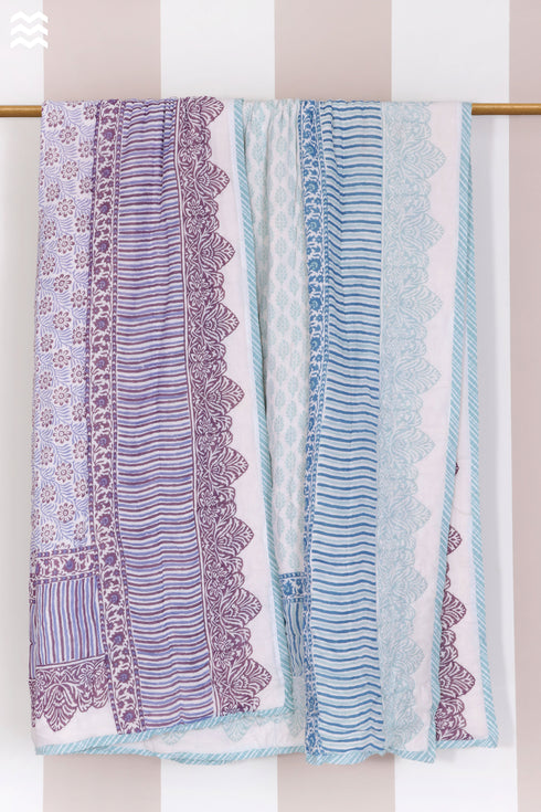 Mulmul Cotton Quilt In Floral BlockPrint