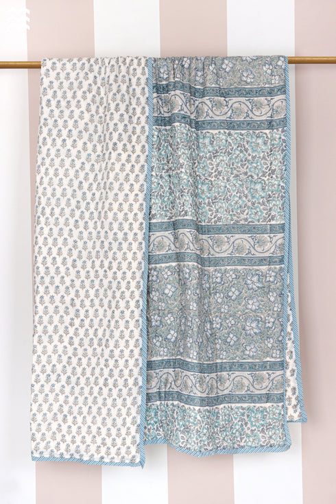 Mulmul Cotton Quilt in Floral Block Print