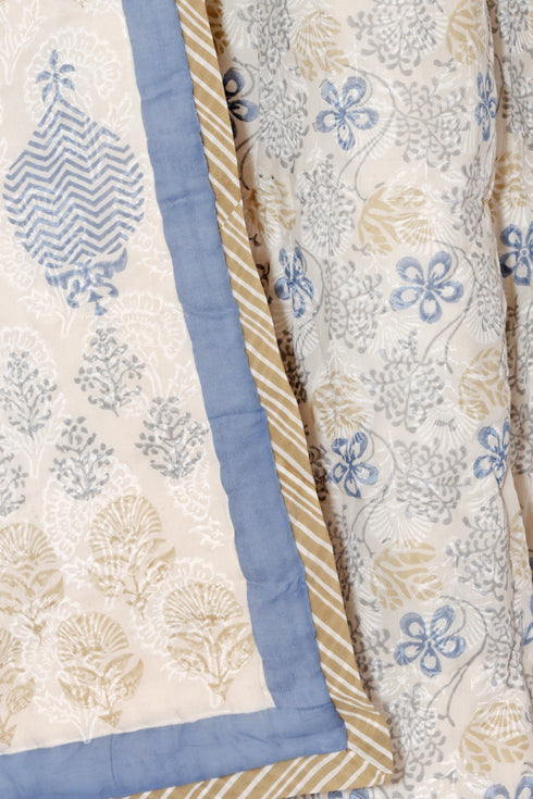Mulmul Cotton Quilt In Floral Block Print