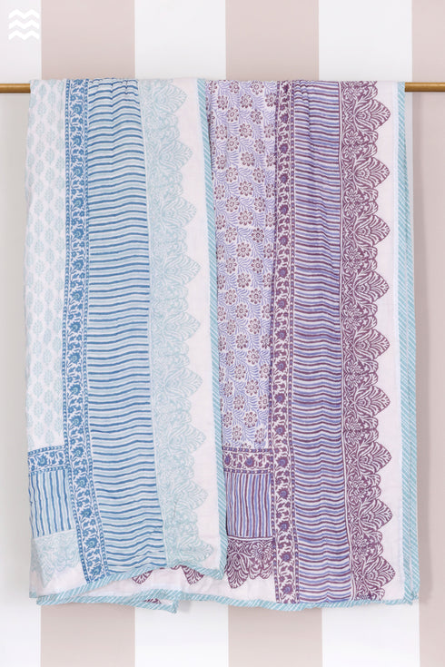 Mulmul Cotton Quilt In Floral BlockPrint