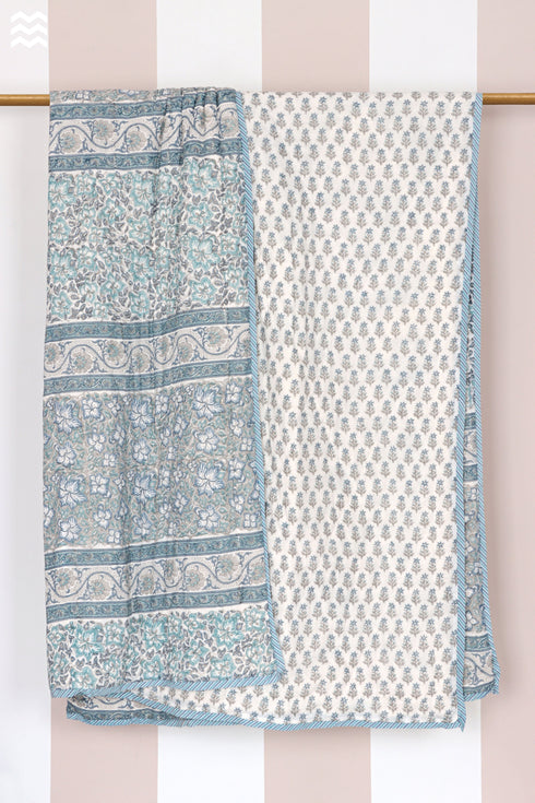 Mulmul Cotton Quilt in Floral Block Print