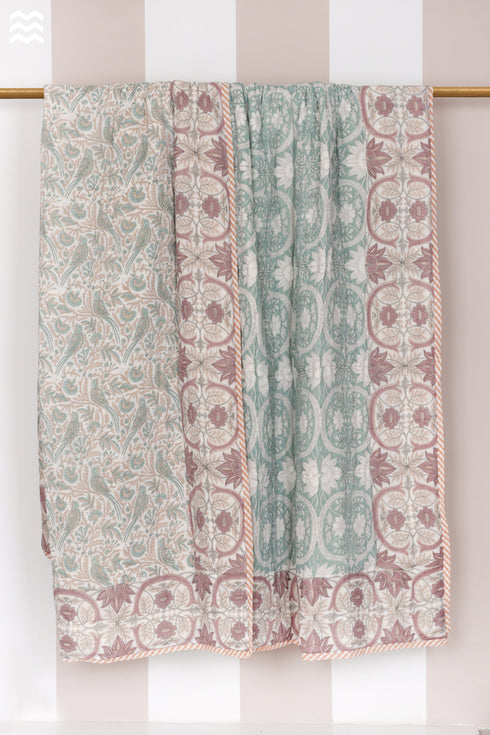 Mulmul Cotton Quilt in Floral Block Print