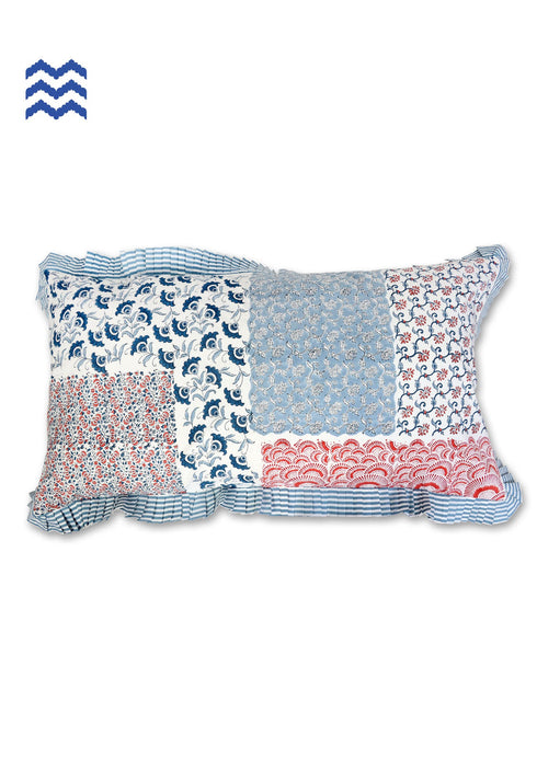 20s Cotton Cushion Cover With Frills In FloralBlock Print