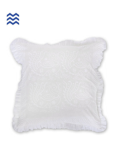 20s Cotton Cushion Cover With FrillsIn Ivory Block Print