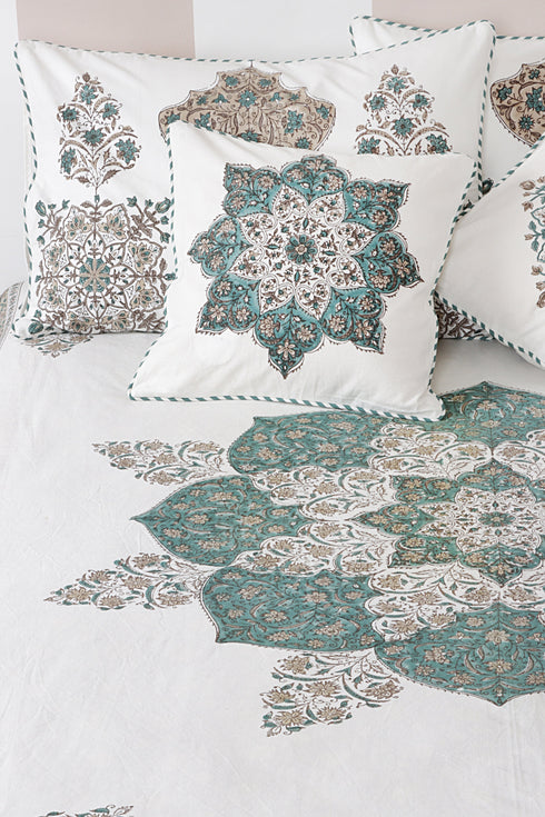 40s Cotton Pillow Cover in Floral Block Print