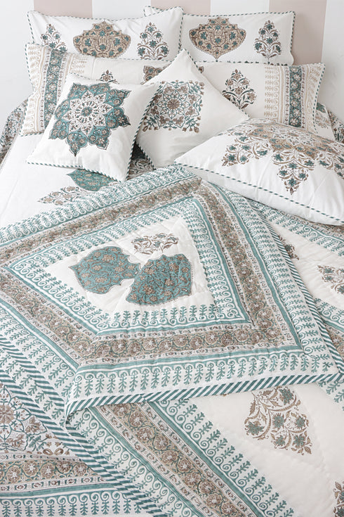 20s Cotton Cushion Cover in Floral Block Print