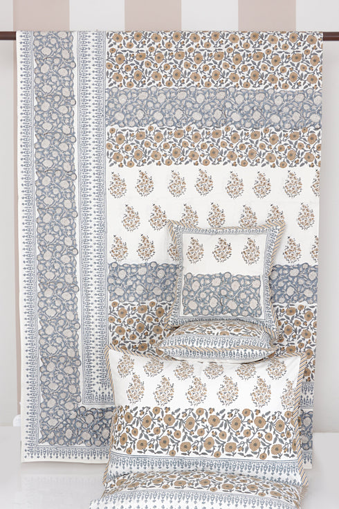 20s Cotton KING SIZE Bed Cover in Floral Block Print