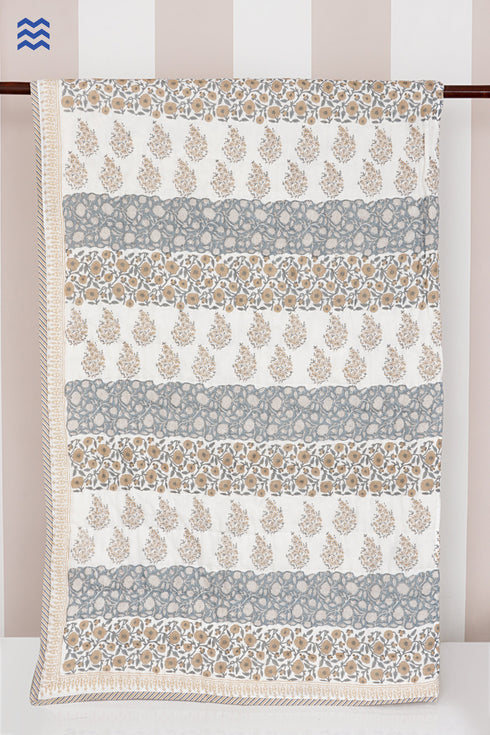 Mulmul Cotton Quilt in Floral Block Print