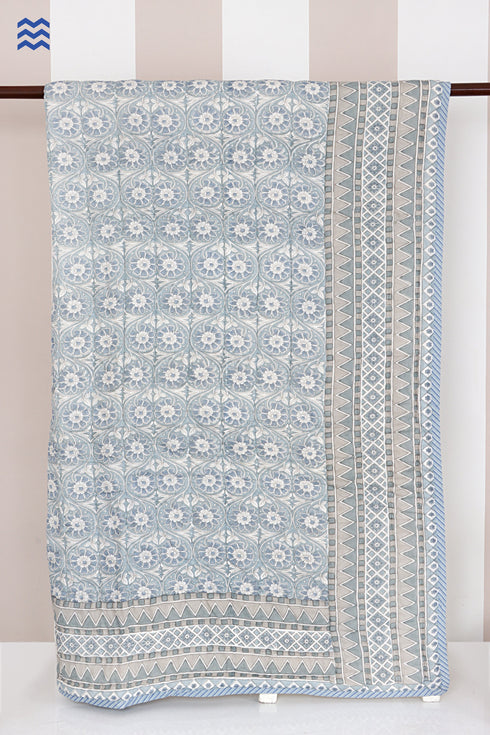 Mulmul Cotton Quilt in Floral Block Print