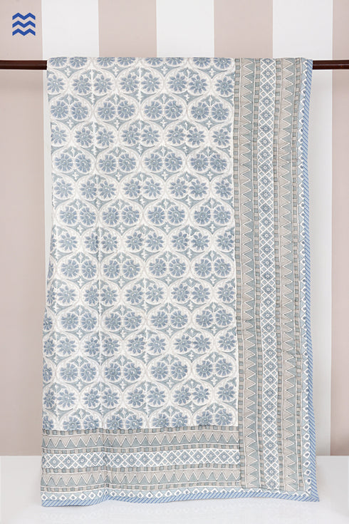 Mulmul Cotton Quilt in Floral Block Print