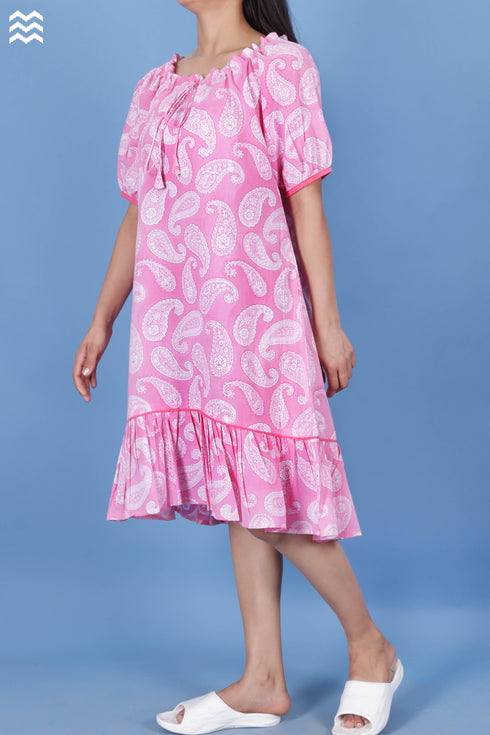 Cambric Cotton Nora Nightie in Paisley Block Print