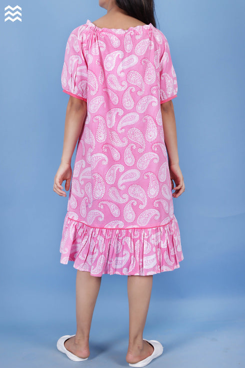 Cambric Cotton Nora Nightie in Paisley Block Print