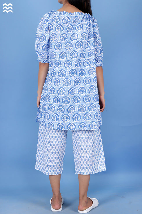 Cambric Cotton Jelly Pajama Top In Block Print
