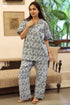 Cambric Cotton Short-Sleeve Pajama Set in Peacock Print