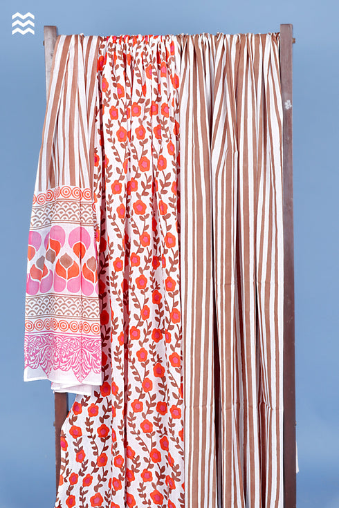 Cotton Crepe Dress Material With Dupatta in Block Print