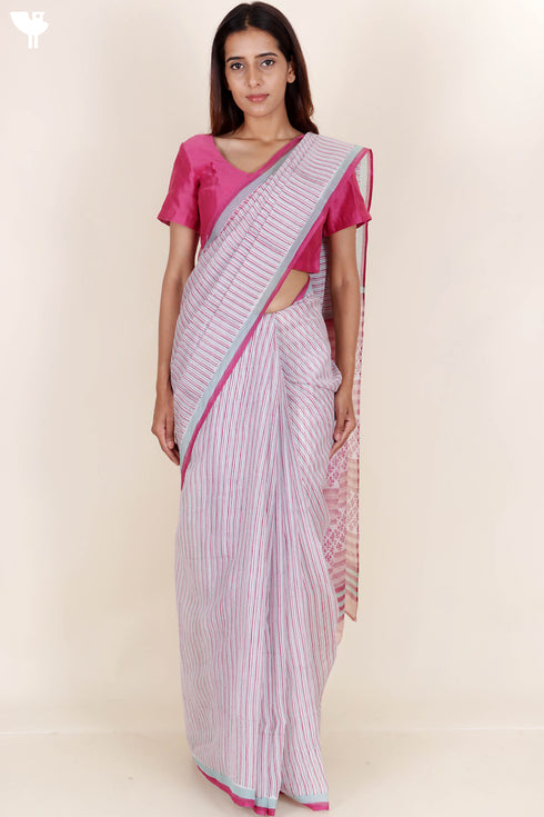 Kota Doria Saree In Block Print