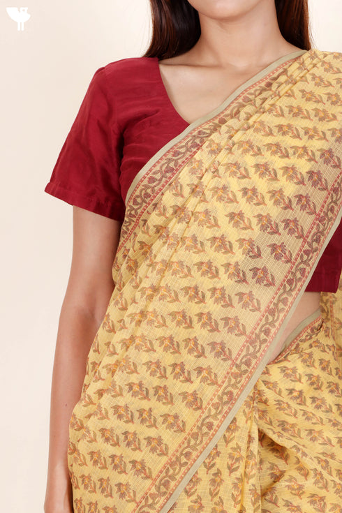Kota Doria Saree in Floral Block Print