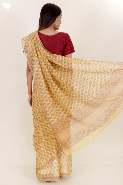 Kota Doria Saree in Floral Block Print