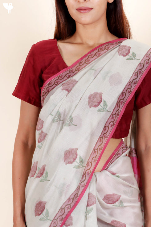 Maheshwari Saree In Floral Block Print