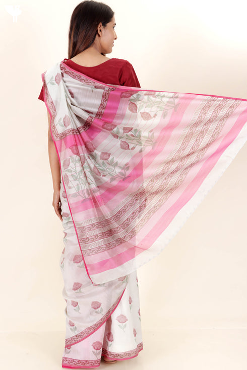 Maheshwari Saree In Floral Block Print