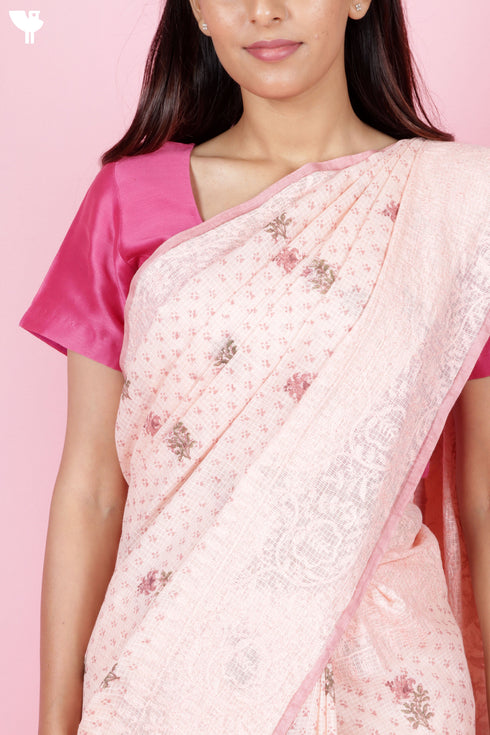 Kota Doria Saree In Block Print with Chikankari Embroidery