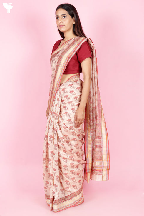 Maheshwari Saree In Block Print