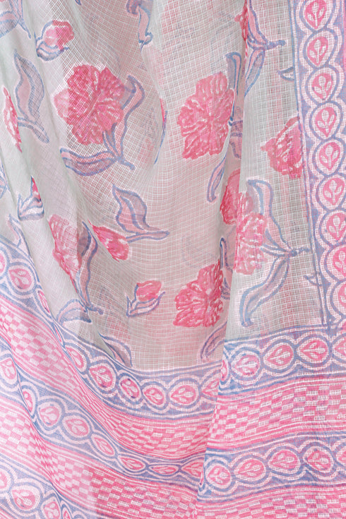 Kota Doria Dupatta In Block Print