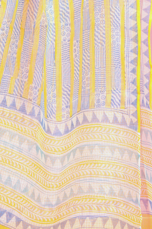 Kota Doria Dupatta With Floral Block Print