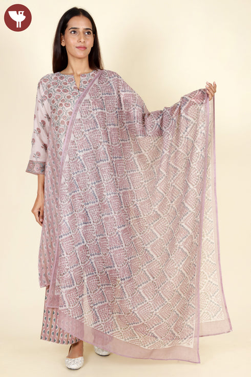 Kota Doria Dupatta In Floral Block Print