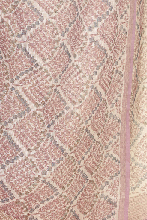 Kota Doria Dupatta In Floral Block Print