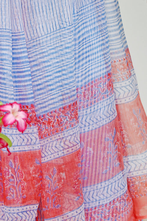 Kota Doria Dupatta With Floral Block Print