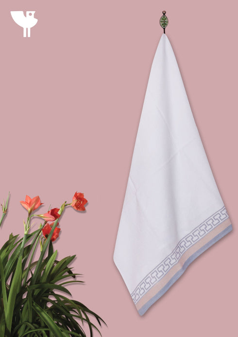 Handloom Cotton Bath Towel With Block Print Border