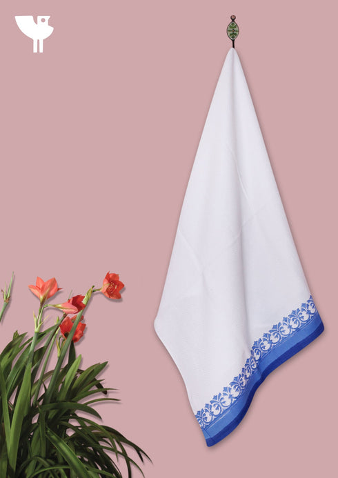 Handloom Cotton Bath Towel With Block Print Border
