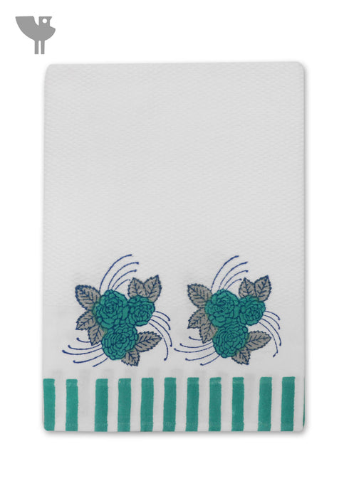 Handloom Cotton Bath Towel With Block Print Border