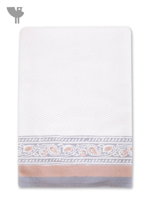 Handloom Cotton Bath Towel With Block Print Border