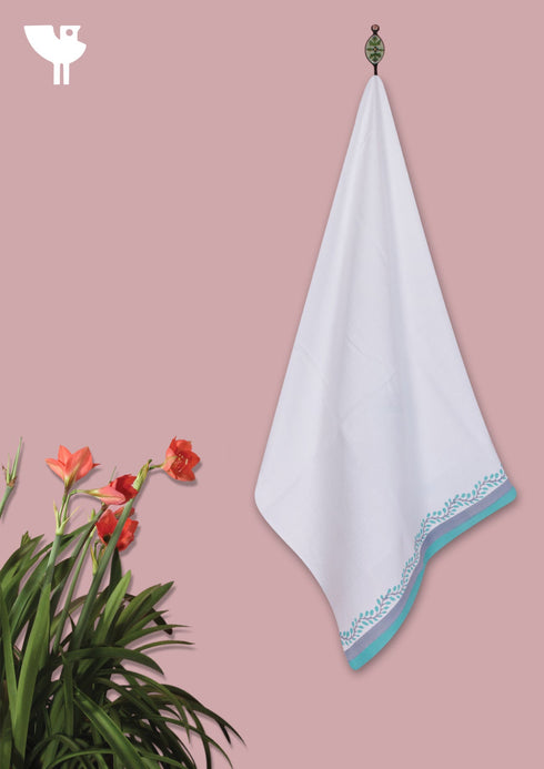 Handloom Cotton Bath Towel With Block Print Border