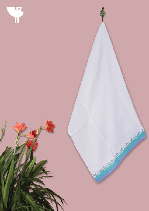Handloom Cotton Bath Towel With Block Print Border