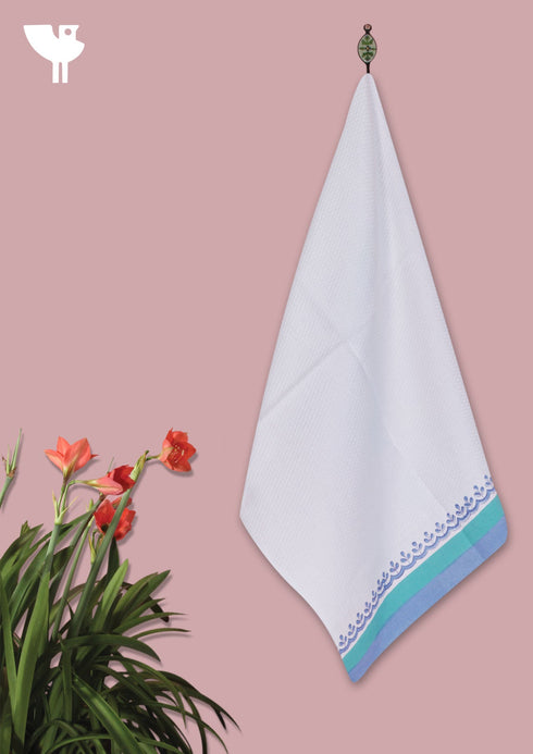 Handloom Cotton Bath Towel With Block Print Border