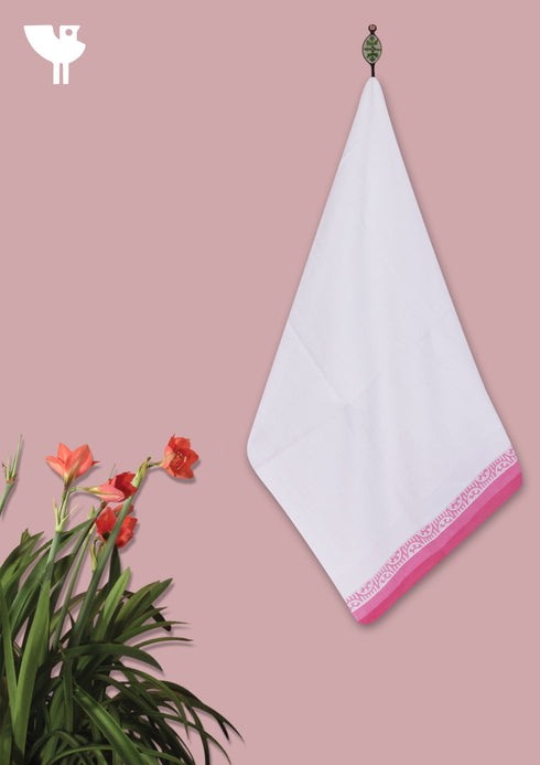 Handloom Cotton Bath Towel With Block Print Border