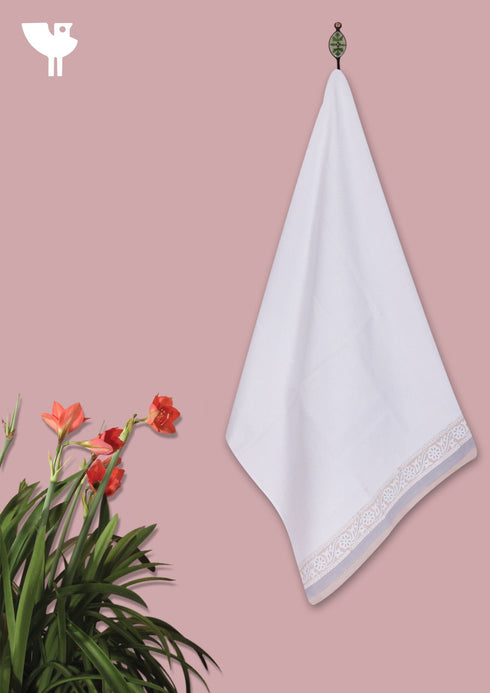 Handloom Cotton Bath Towel With Block Print Border