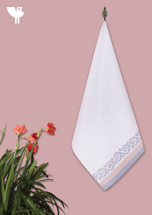 Handloom Cotton Bath Towel With Block Print Border