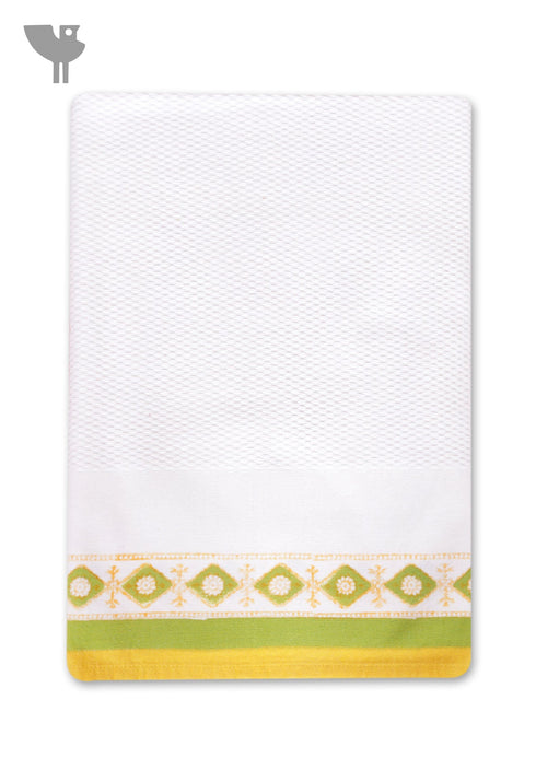 Handloom Cotton Bath Towel With Block Print Border