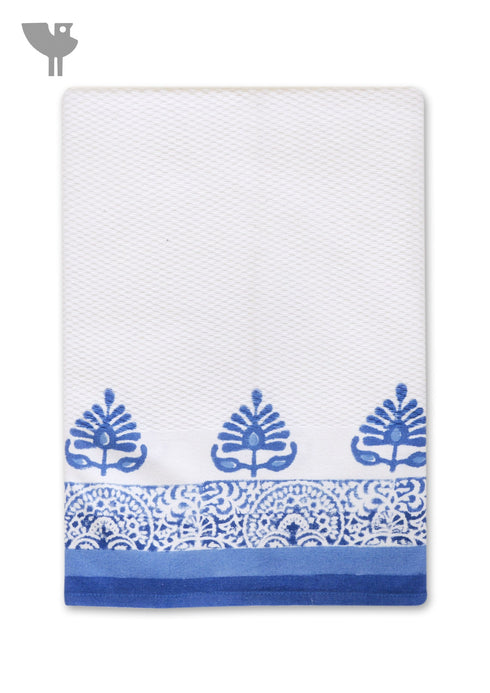 Handloom Cotton White & Blue Bath Towel