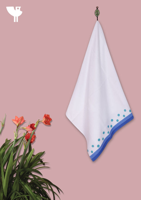 Handloom Cotton Bath Towel With Block Print Border